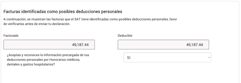 total de gastos medicos uso de CFDI SAT anual deducciones personales