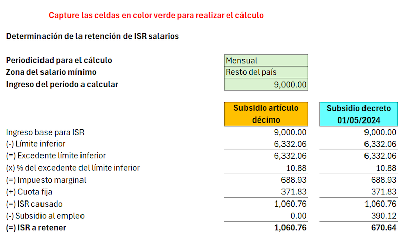 comparacion calculo subsidio al empleo del trabajador