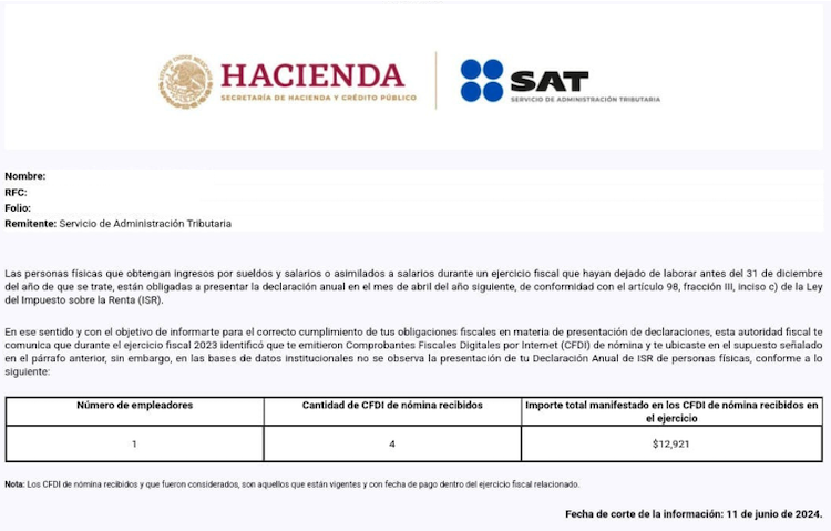 carta invitacion asalariados sueldos y salarios declaracion anual SAT