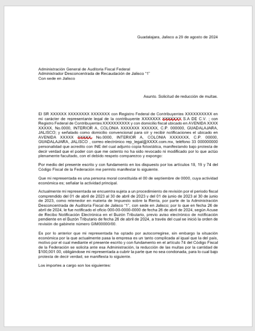 Escrito libre reduccion de multas formulario actualizado