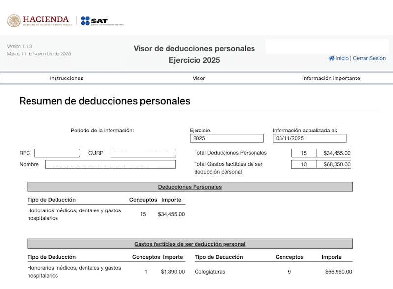 Deducciones personales 2025 aprobadas por el SAT