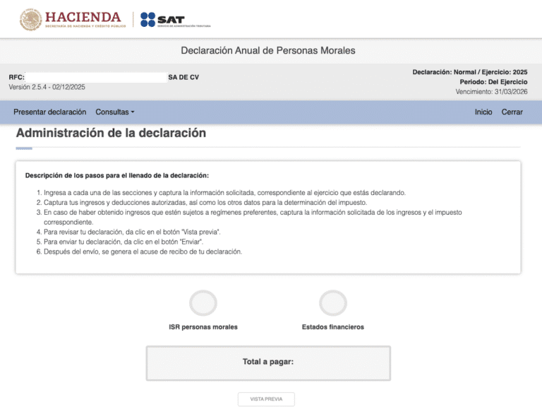 SAT Declaración Anual de Personas Morales 2025