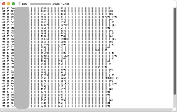 Archivo TXT DIOT listo para importar al SAT