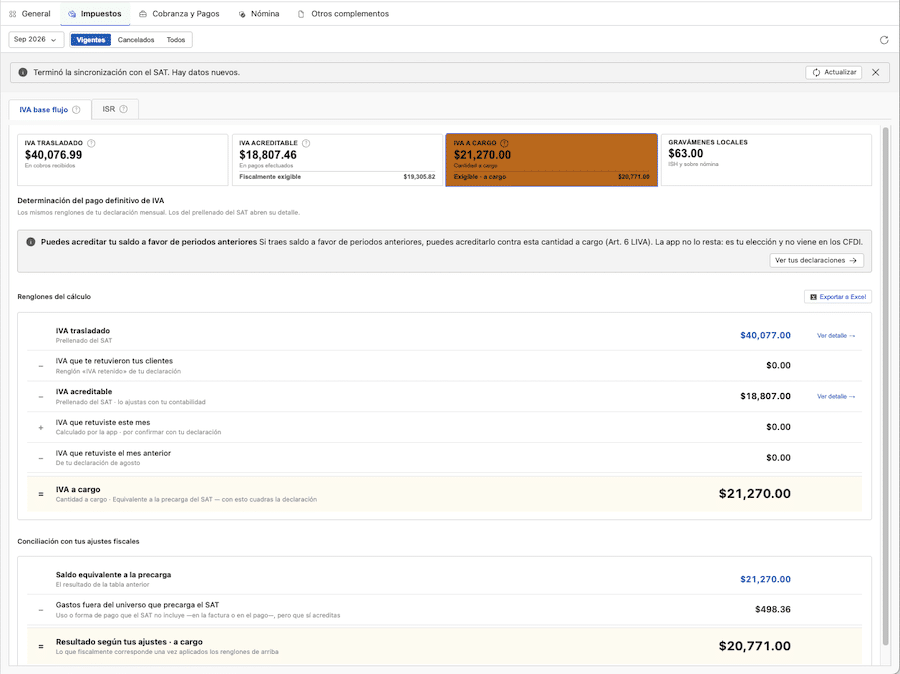 Cálculo de IVA SAT a cargo desde CFDI en ContadorMx CORE