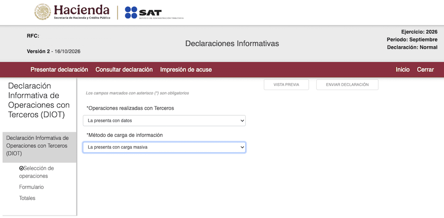 Carga masiva DIOT SAT utilizando archivo TXT