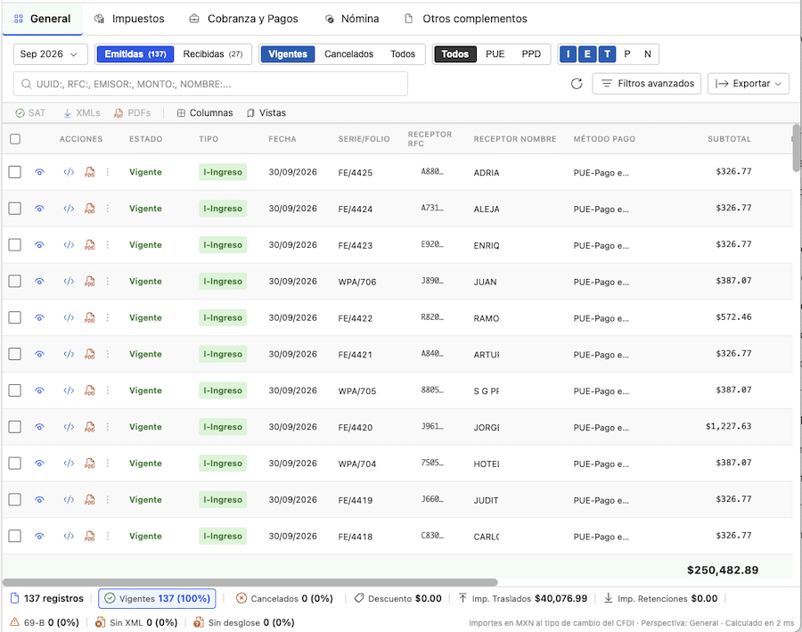 Descarga de CFDI emitidos del SAT en ContadorMx CORE