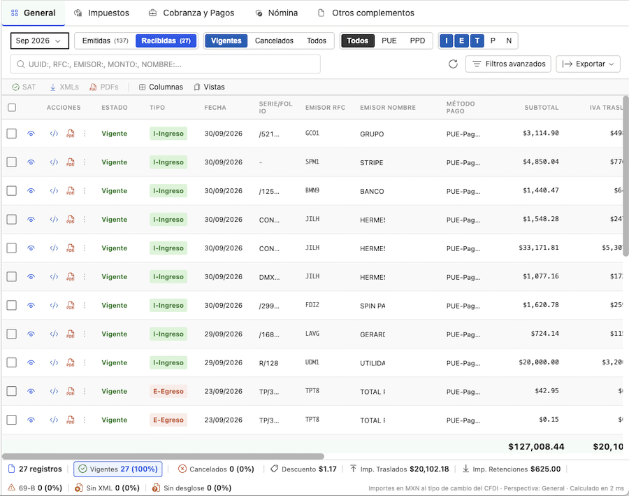 Descarga de CFDI recibidos del SAT en ContadorMx CORE