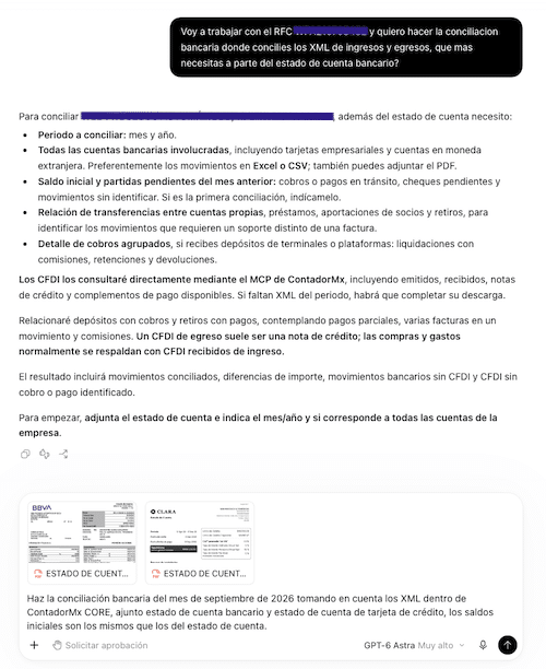 Conciliación bancaria con estados de cuenta y XML de ContadorMx CORE usando ChatGPT