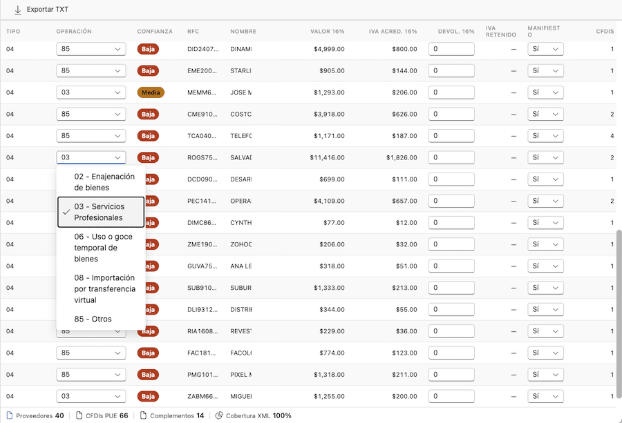 Configurar tipo de operación DIOT SAT por proveedor en ContadorMx CORE