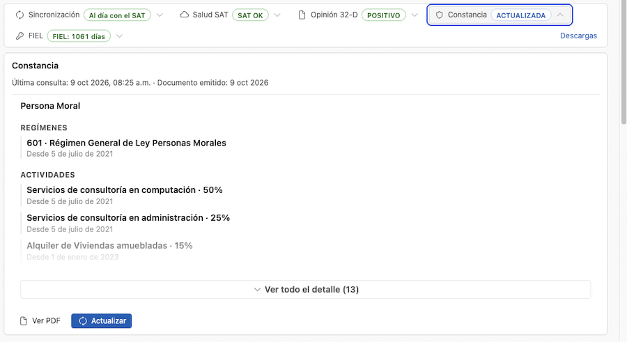 Consulta y descarga de Constancia de Situación Fiscal SAT en ContadorMx CORE