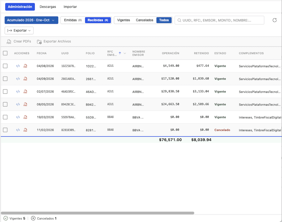 Descarga XML de Retenciones SAT en ContadorMx CORE