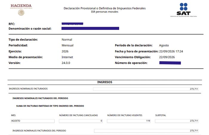 PDF pago provisional ISR persona moral SAT